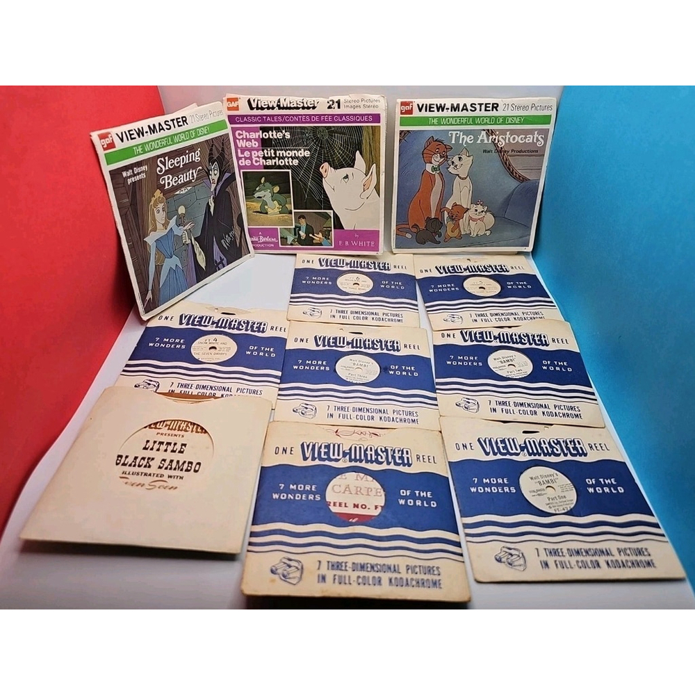 Lot Of Vintage View Master Reels : Black Sambo, Magic Carpet, Disney Etc.